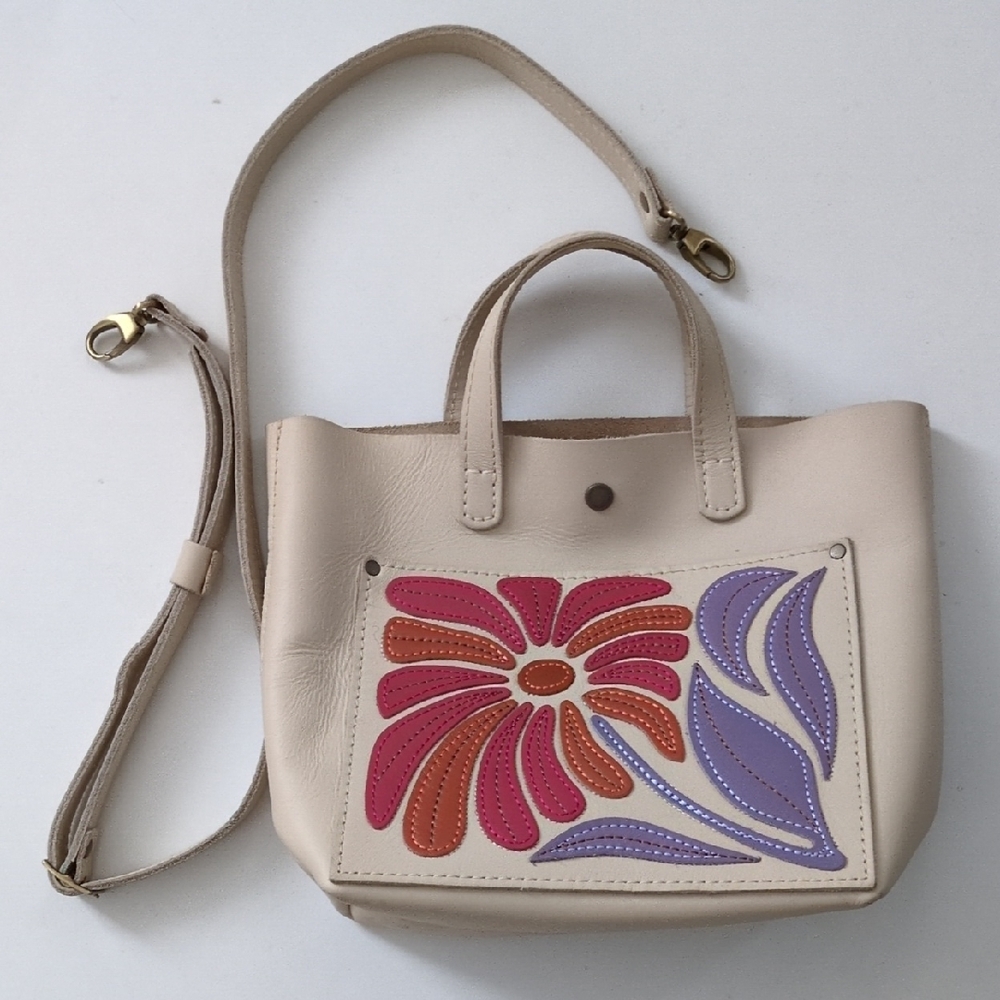Portland Leather Goods Floral Embroidered Cream Handbag